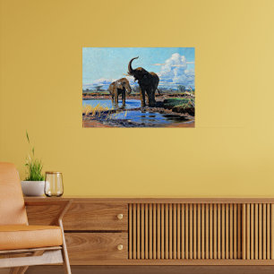 Poster Dois Elefantes Africanos no Poço de Água