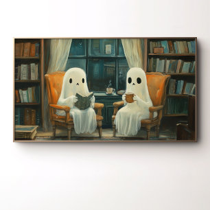 Poster Dois fantasmas aconchegantes lendo em uma bibliote