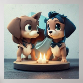 Poster Dois filhotes bonitos celebrando um aniversário