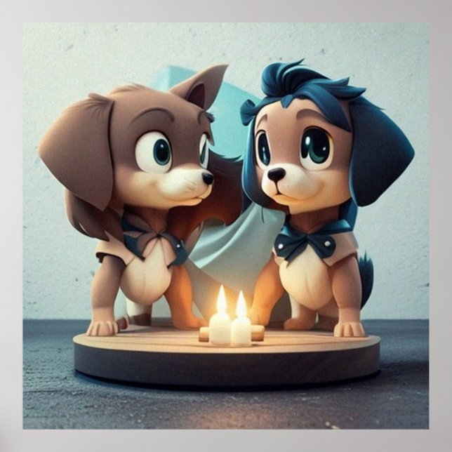 Poster Dois filhotes bonitos celebrando um aniversário (Frente)