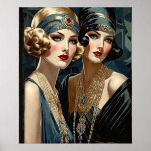 Poster Dois Flappers Com Vestidos De Ombro Desligados