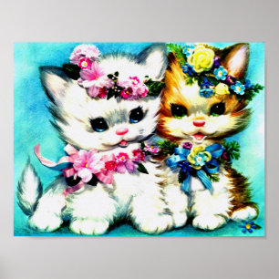 Poster dois gatinhos e muitas flores
