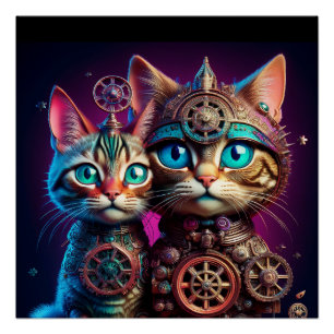 Pôster Dois Gatinhos Steampunk Posam