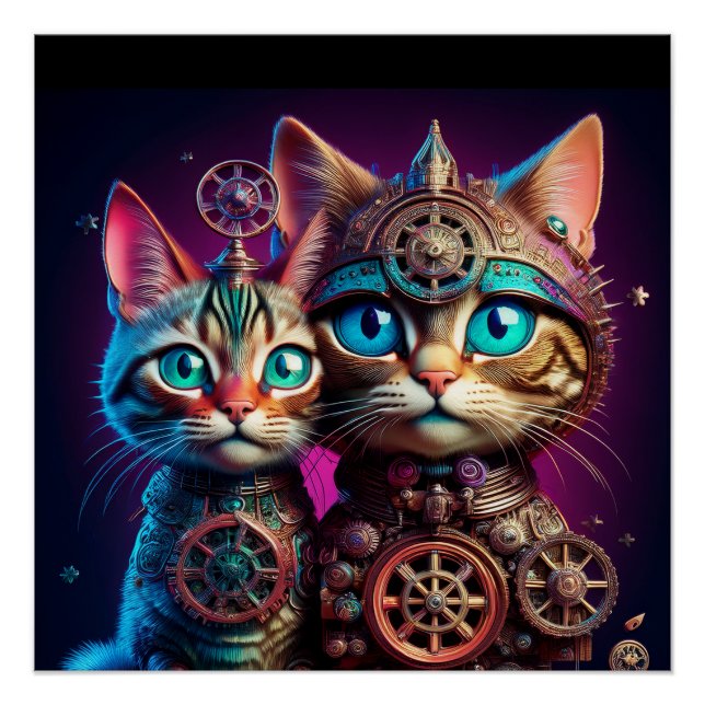 Pôster Dois Gatinhos Steampunk Posam (Frente)