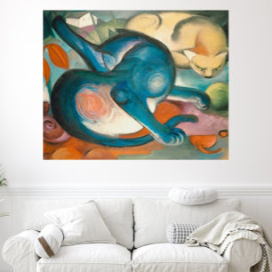 Poster Dois Gatos, Azul e Amarelo (1912) por Franz Marc