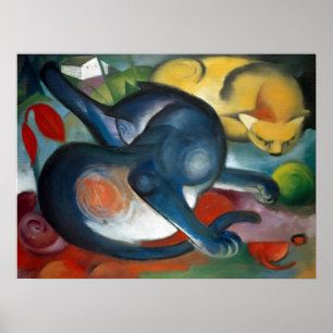 Poster "Dois Gatos, Azul e Amarelo" por Franz Marc (1912)