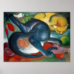 Poster Dois gatos, azul e amarelo por Franz Marc (1912)