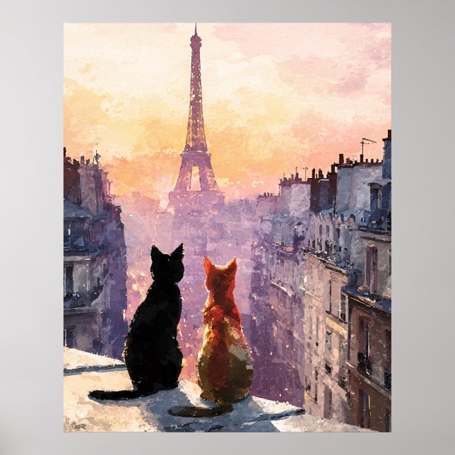 Poster Dois Gatos Em Um Telhado De Paris (Frente)