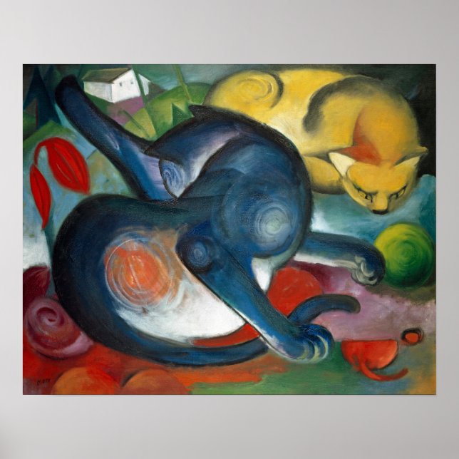 Poster Dois Gatos, Franz Marc 1912 (Frente)