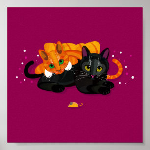 Poster Dois gatos geométricos deitados um ao outro