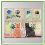Poster Dois Gatos nas Flores de Sereno Cênico da Janela<br><div class="desc">Que poster cênico e inquietante — dois gatos sentados na janela olhando para o verde da paisagem com os vasos das flores. Aproveite a adorável poster para si mesmo ou como presente. Se você tiver alguma dúvida, basta enviar um bate-papo ou um e-mail para charmdesignstudio@rcn.com e nós teremos o prazer...</div>