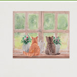 Poster Dois Gatos nas Flores de Sereno Cênico da Janela<br><div class="desc">Que poster cênico e inquietante — dois gatos sentados na janela olhando para o verde da paisagem com os vasos das flores. Aproveite a adorável poster para si mesmo ou como presente. Se você tiver alguma dúvida, basta enviar um bate-papo ou um e-mail para charmdesignstudio@rcn.com e nós teremos o prazer...</div>