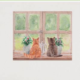 Poster Dois Gatos nas Flores de Sereno Cênico da Janela