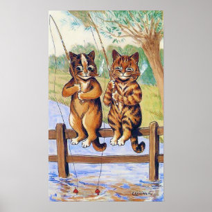 Poster Dois Gatos Pescando, Louis Wain