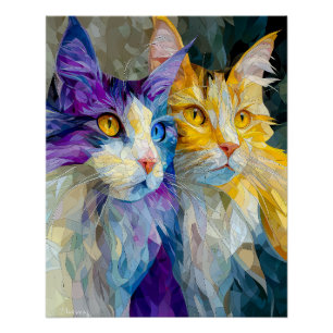 Pôster Dois Gatos Roxos e Amarelos