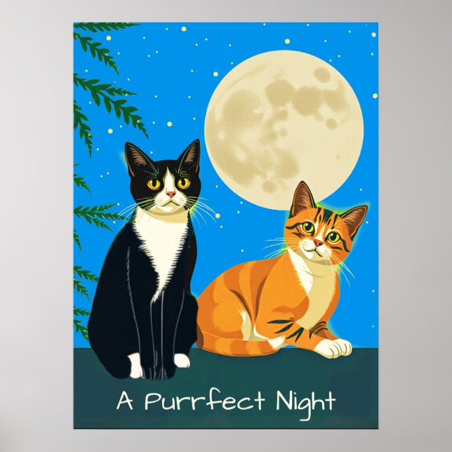Poster Dois Gatos Sob A Lua Completa (Frente)