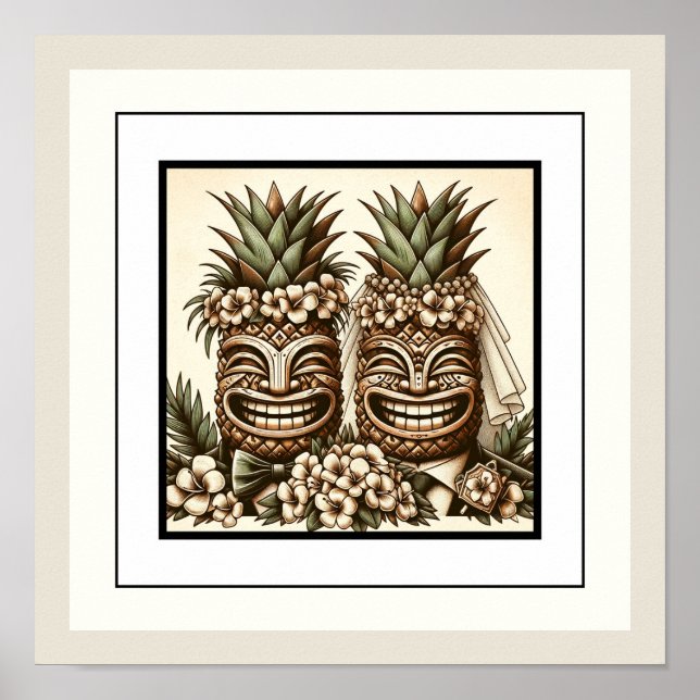 Poster Dois Gay de Graus Pineapple Tiki Cabeça Retro Casa (Frente)