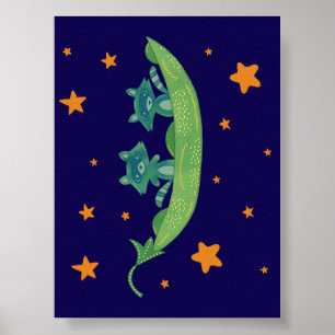 Poster Dois Guaxinins em uma Vagem Arte Folclórica Capr