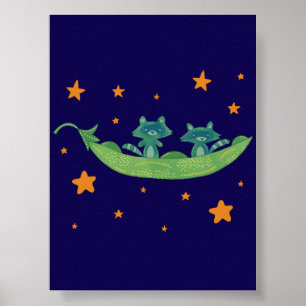 Poster Dois Guaxinins em uma Vagem Arte Folclórica Capr