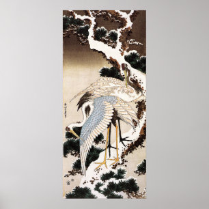 Pôster Dois guindastes num pinho coberto de neve, Hiroshi