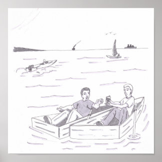 Poster Dois homens, cada um em pequenos barcos a remo, pr