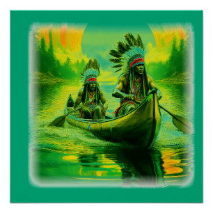 Pôster Dois índios estão remando no lago