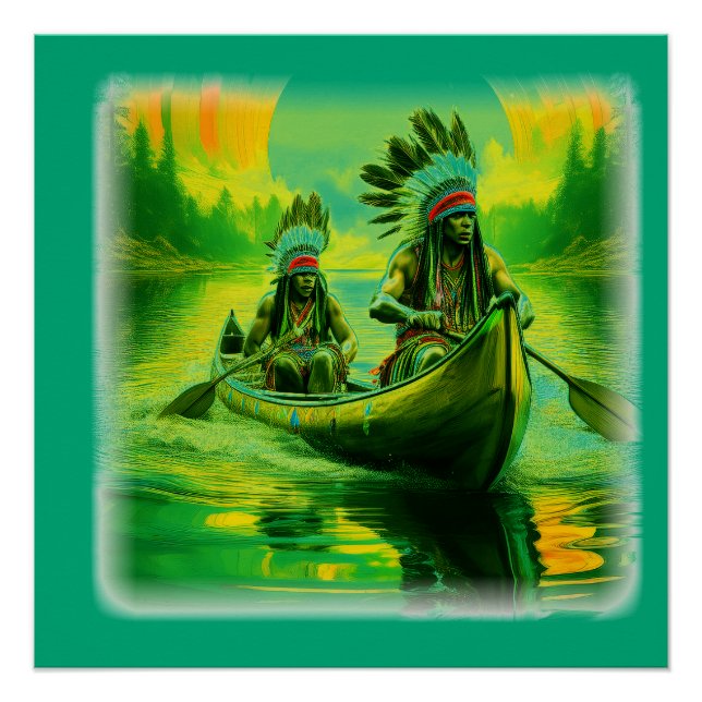 Pôster Dois índios estão remando no lago (Frente)