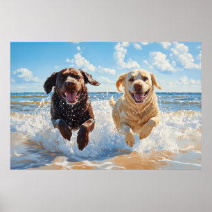 Poster Dois Labrador Retrievers na Praia