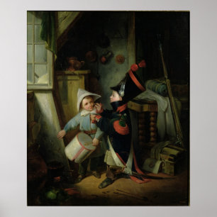 Pôster Dois meninos que vestem-se acima como soldados