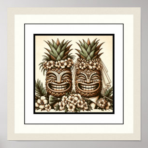 Poster Dois Noivos Gay Cabeça de Tiki de Abacaxi Retro Ca