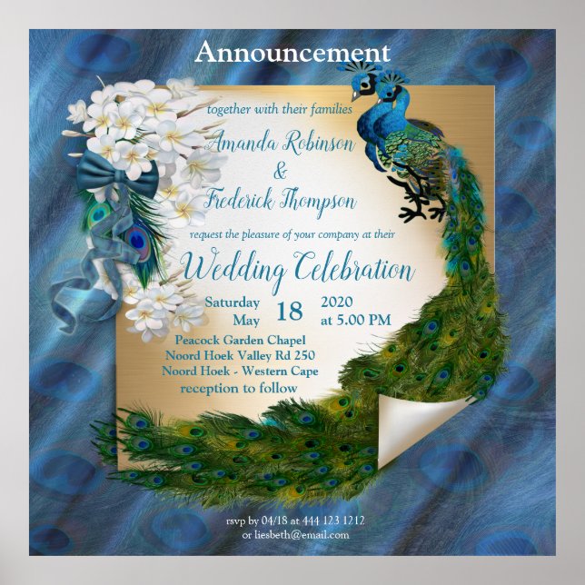 Poster Dois Peacocks na Seda Esmeralda Verde (Frente)