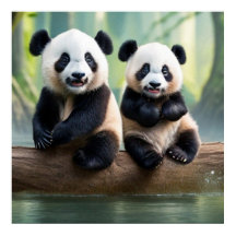 Dois pequenos pandas bonitos posando para a câmera