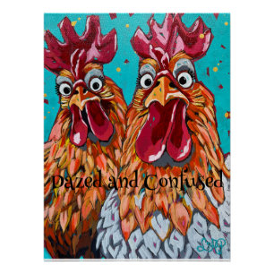Pôster Dois Quirky Roosters