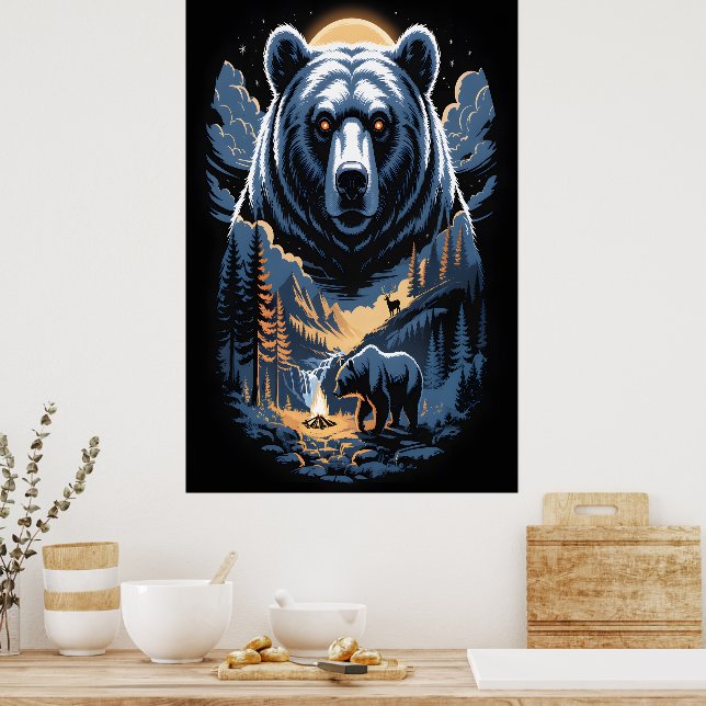 Poster Dois ursos na floresta escura 3 (Cozinha)