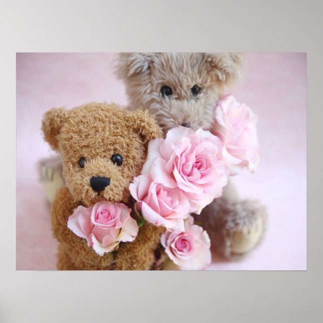 Poster dois ursos peludos segurando rosa (Frente)