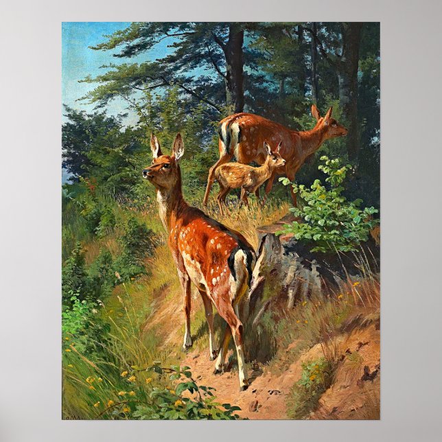 Poster Dois Veados E Cortes Desfilados Na Floresta (Frente)