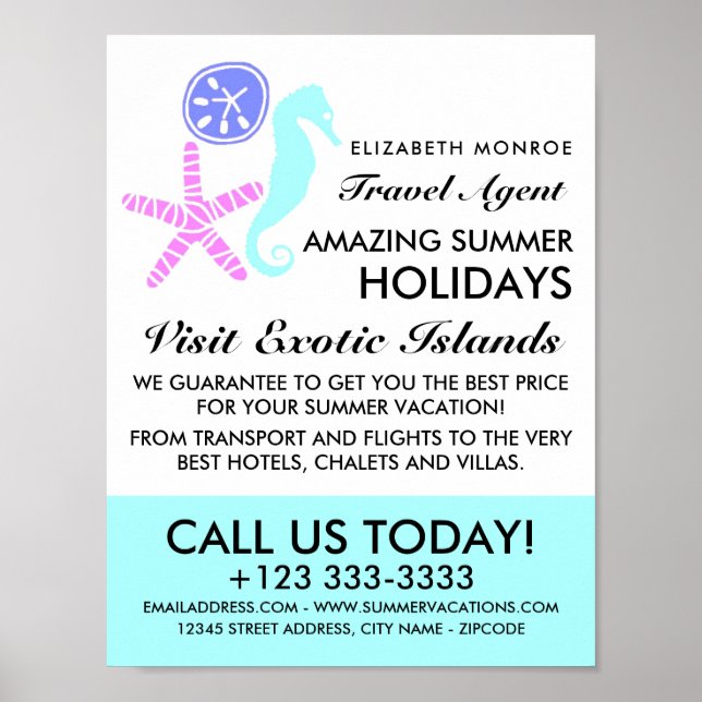 Poster Dólar de Areia, Estrela-do-Mar, Cavalo-Marinho, Ag (Frente)