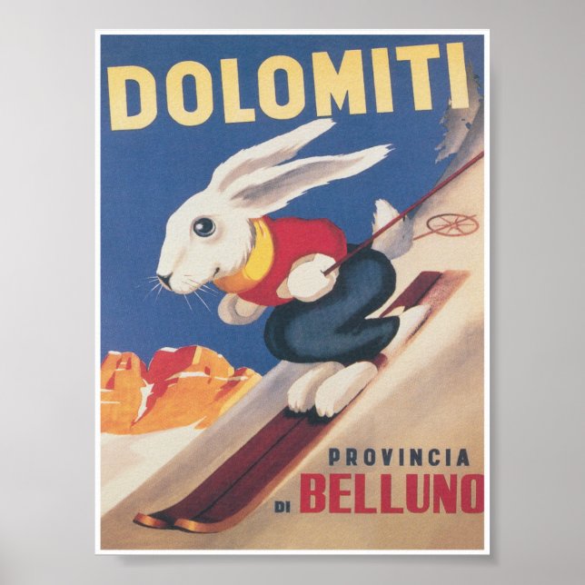 Poster Doldeficiências Itália Ski Bunny Viagens vintage (Frente)