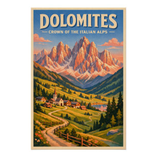 Pôster Dolomitas, Itália, em uma clássica viagem retrô