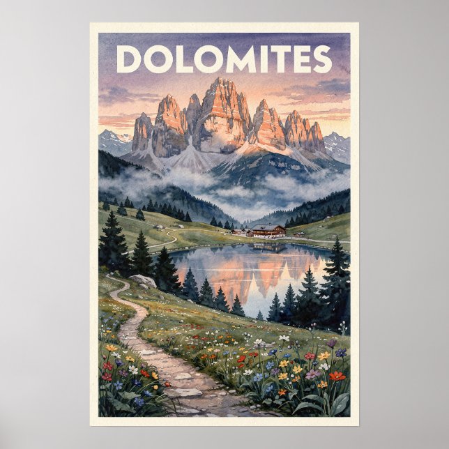 Poster Dolomitas Itália Viagem Antiga (Frente)