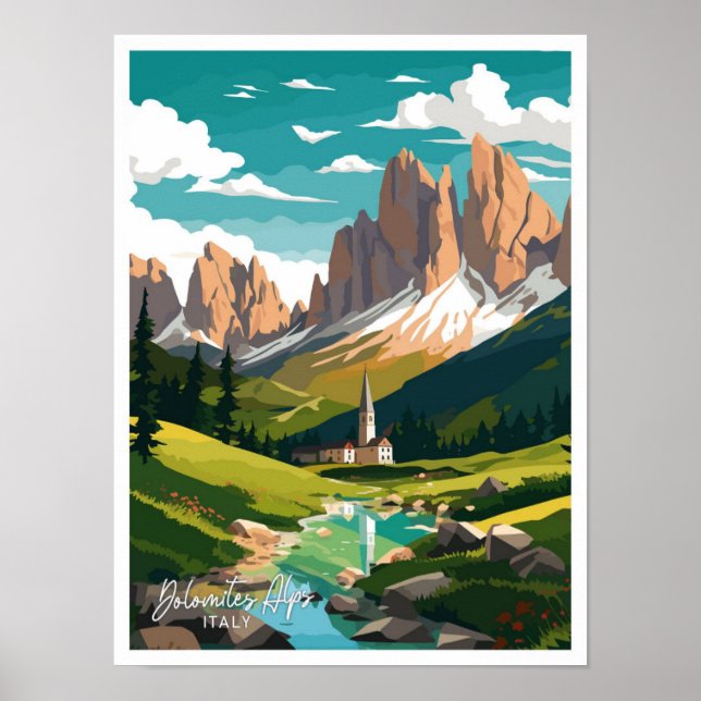 Poster Dolomites Alpes Itália Viagem Vintage (Frente)