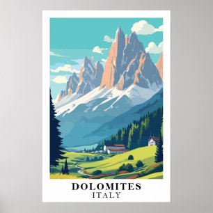 Poster Dolomites Itália Arte de Viagem Vintage Montanha A