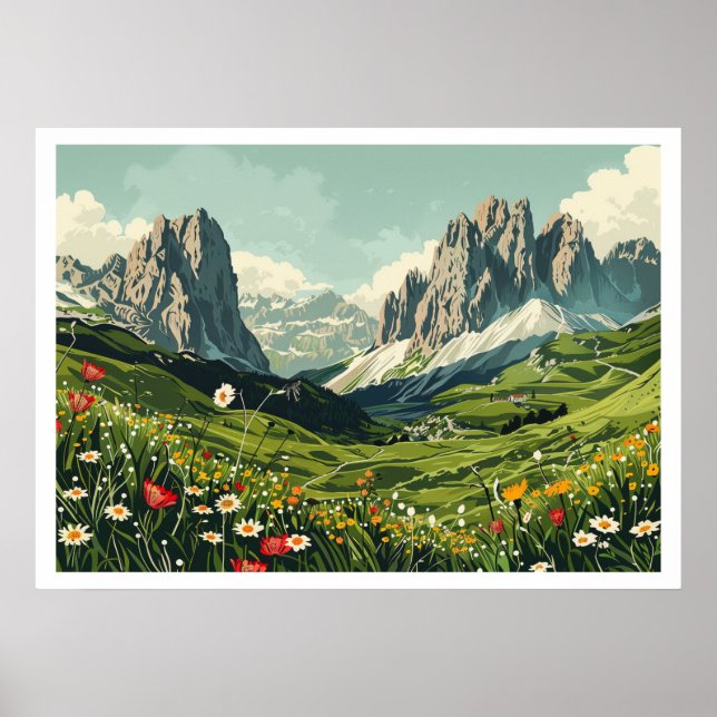Poster Dolomites, Itália Retro Viagem (Frente)