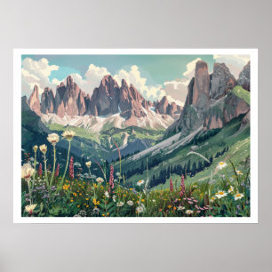 Poster Dolomites, Itália Retro Viagem