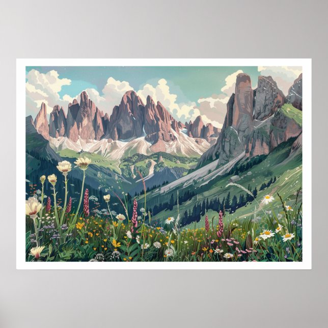Poster Dolomites, Itália Retro Viagem (Frente)
