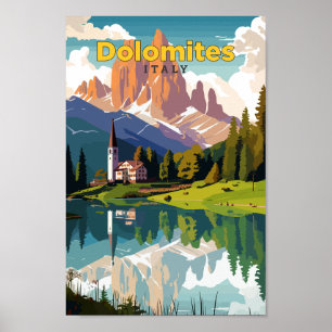 Poster Dolomites Itália Viagem Art Vintage Ilustração
