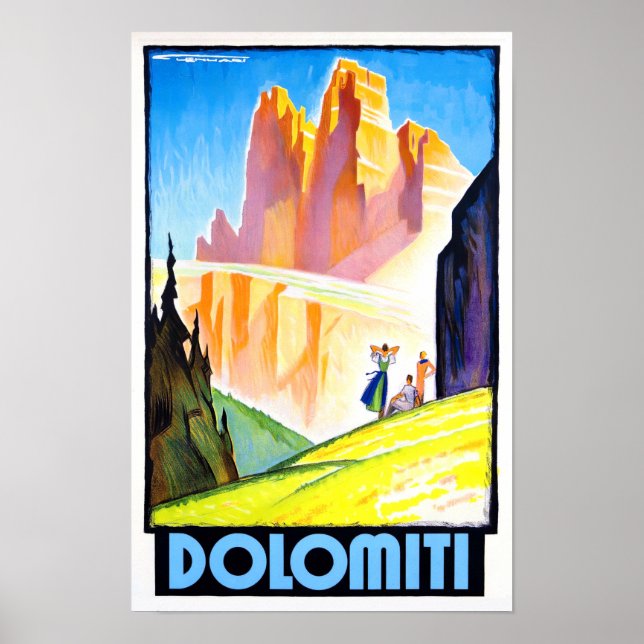 Poster Dolomites Itália viagens vintage (Frente)