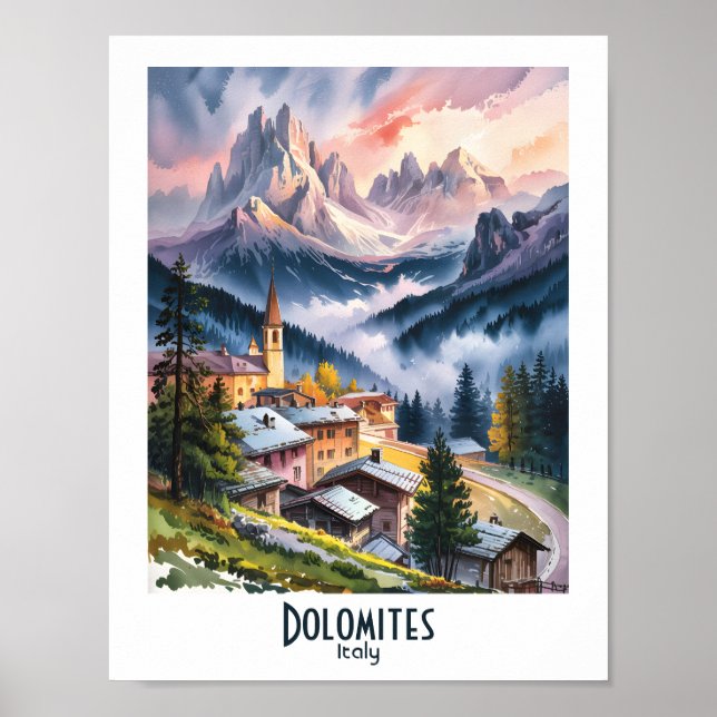 Poster Dolomites Italy Alps Mountain Landscape Watercolor (Frente)