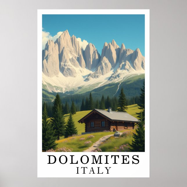 Poster Dolomites Italy Mountain Alpine Cabin Art (Frente)
