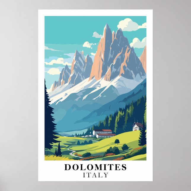 Poster Dolomites Italy Vintage Travel Mountain Alpine Art (Frente)